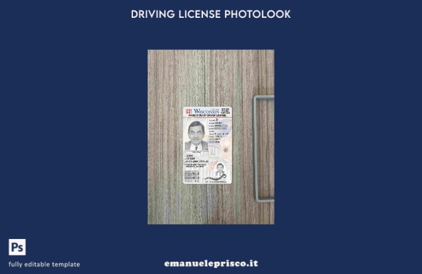 Patente di guida USA Wisconsin stile verificato secondo il modello FRONTALE phot